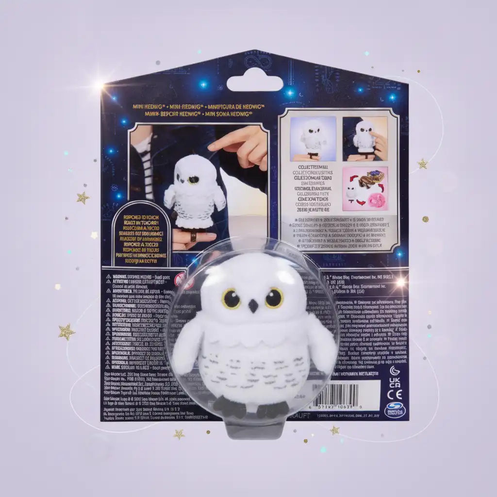 Finition en peluche détaillée et yeux réalistes de la chouette Hedwige.