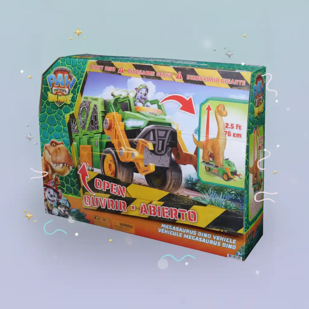 Détail soigné du véhicule Megasaurus avec une figurine exclusive Rocky.